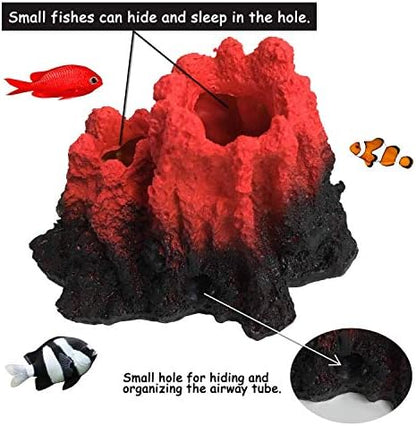 S-Lifeeling Tank Decoration Volcano Ornament Lava Explosion Look Aquarium Decorations with Multi-Color LED Spotlight for Fish Tank (L)