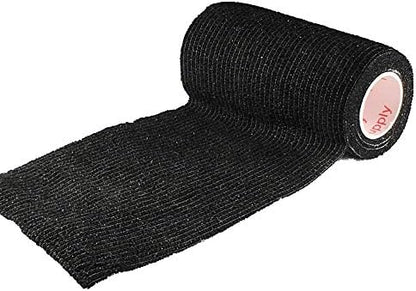 Vet Wrap Tape (Black) (2 Pack) (3 Inch x 15 feet) Self Adhesive Adherent Adhering Cohesive Flex Self Stick Bandage Grip Roll Dog Cat Pet Horse