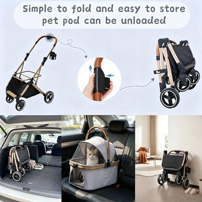 Chihuahua 3-in-1 Foldable Pet Stroller 4-Wheel for Small Dogs,Light Coffee