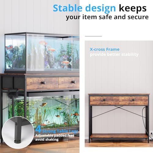 VOWNER 40 Gallon Aquarium Stand with Power Outlet & Cabinet Storage, Brown