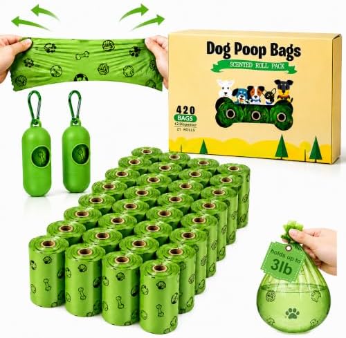Thick Dog Poop Bags Rolls - Strong Leak Proof with 2 Dispensers 420 Count
