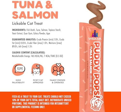 Weruva Puddy Pops, Tuna and Salmon Lickable Cat Treats, 0.5oz Tube, Pack of 50