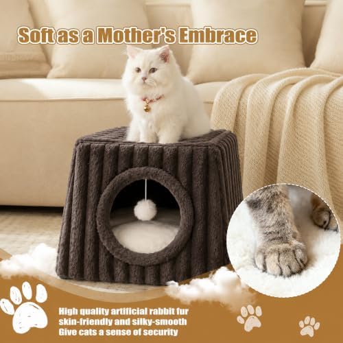 Dogpals Cat Cave House 18.5"" x15.4 x15.4 XL with Fluffy Balls (Coffee)