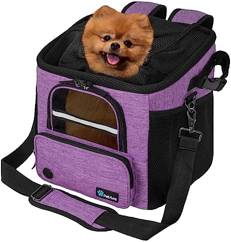 PetAmi Dog Bike Basket, Soft-Sided Ventilated Pet Carrier Backpack, Purple