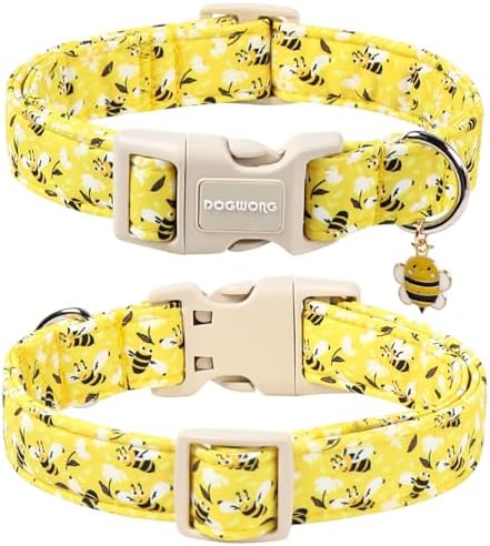 DOGWONG Cute Cotton Dog Collar for Small Medium Large Dogs Cute Yellow Bee Dog Collar for Boy Girl Dogs,M