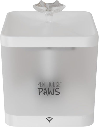 Penthouse Paws Smart Cat Water Fountain 2.2L, App Controlled Automatic Water Dispenser, Ultra Quiet Pump, 5-Stage Filter, Whisker Friendly Bowl, for Cat & Dog, White