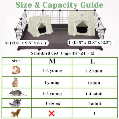 Jenvd Guinea Pig Hideout Large with Curtain, Machine Washable Bunny Hideout