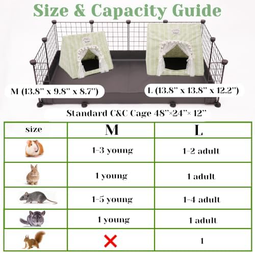 Jenvd Guinea Pig Hideout Large with Curtain, Machine Washable Bunny Hideout