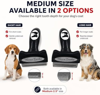 Warren London Dog Deshedding Brush for Medium Long Hair, Undercoat Rake