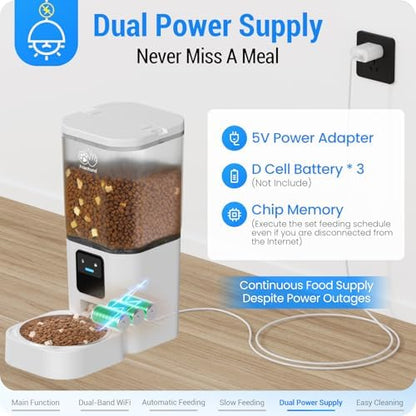 Automatic Cat Feeder with 5G WiFi: Automatic Dog Feeder with Slow Feed & Smart APP Control, 7L Timed Auto Cat Food Dispenser with Alexa for Pets, Detachable for Easy Cleaning - 29 Cups