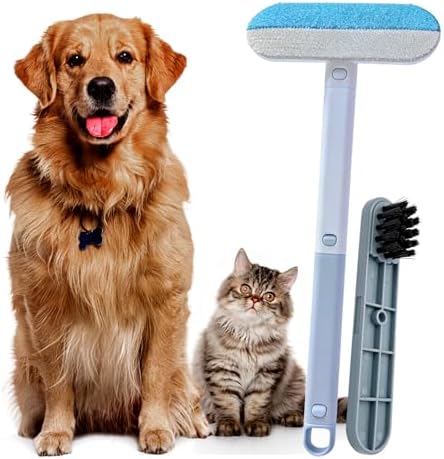 Pet Hair Removal Tool, Reusable Pet Hair Remover for Furniture, Couch, Carpet & Bedding, 17.3" Handle, Wide 7.3" Head, Mini Detail Brush, Easy Clean