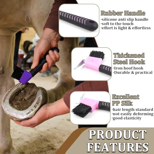 2-in-1 Hoof Pick for Horses with Soft Grip Rubber Handle(Blue)