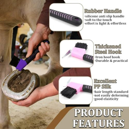 2-in-1 Hoof Pick for Horses with Soft Grip Rubber Handle(Blue)