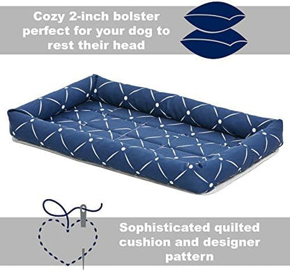 MidWest Homes for Pets 40222-BLD Quiet Time Couture Ashton Bolster Pet Bed, Small Dog/22, Blue