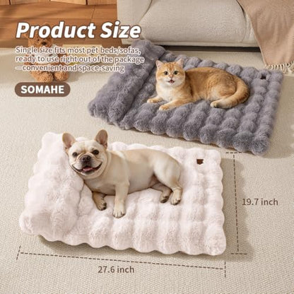 SOMAHE Cat Bed and Small Dog Bed Mat, Raised Pillow, 27 x 20 Inch, White