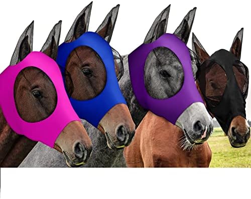 Frienda 4 Pcs Horse Fly Mask with Ear, Medium, Purple, Blue, Pink, Black