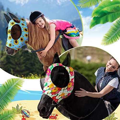 Frienda 4 Pcs Horse Fly Mask with Ears Mesh Comfort, Flower, Medium