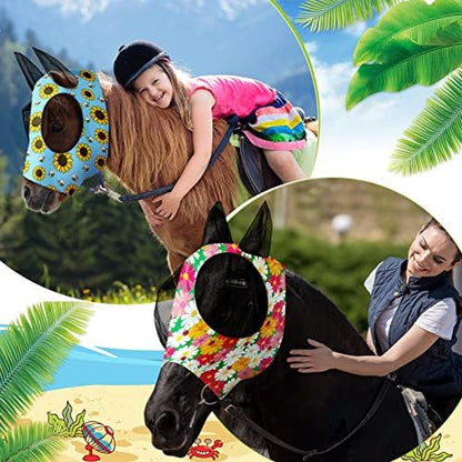 Frienda 4 Pcs Horse Fly Mask with Ears Mesh Comfort, Flower, Medium