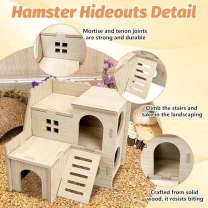 BNOSDM Wood Hamster House Dwarf Hamster Natrual Hideout with Ladder Gerbils Climbing Exploring Seesaw Toys Cage Accessories for Small Hamsters Mouse Mice