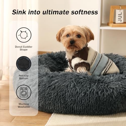 NOYAL Donut Dog Bed for Small Medium Pets, Plush Calming Faux Fur