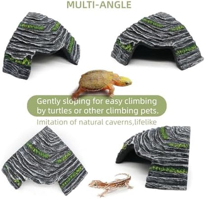Small Turtle Basking Platform Climbing Ramp Shale Scape Step Ledge, Reptile Cave Hideout Aquarium Tank Accessories Decorations, Great for Reptiles, Amphibians, Leopard Gecko, Frogs