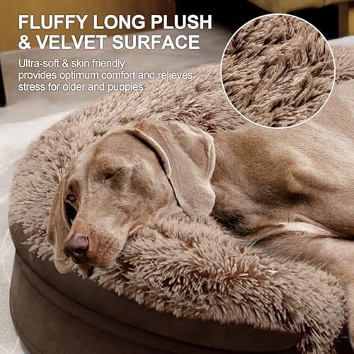 iweepet Fluffy Orthopedic Dog Beds for Large & Extra Large Dogs, 41" Calming Dog Sofa Bed with Supportive 28D Egg-Crate Foam, Removable Washable Cover, Waterproof Lining, for Puppy,Senior,Sick