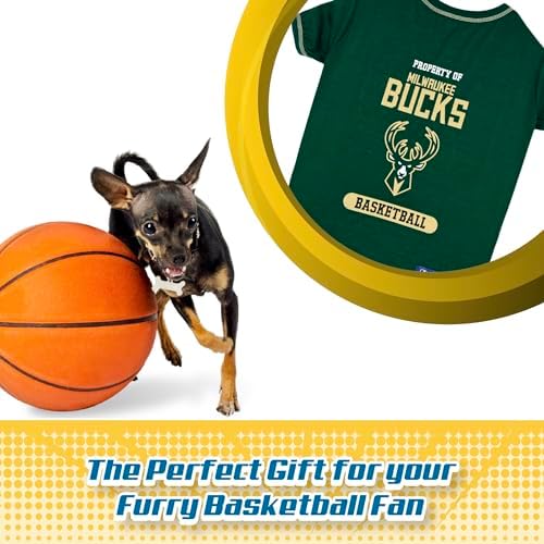 Pets First Cute Dog T-Shirt, Medium - NBA Milwaukee Bucks Dog & Cat Shirt with Basketbal Team Logo. A Comfortable & Fashionable Yet Durable Pet Outfit, Sporty Dog Shirt