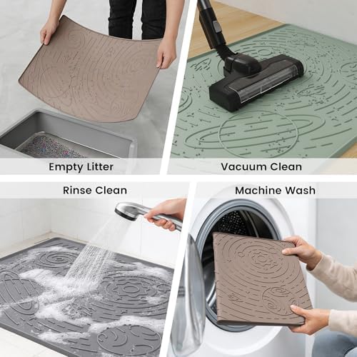 OHMO Large Cat Litter Mat 31.5x23.6" High Raised Edge Silicone, Sage Green