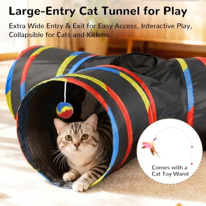 Tempcore Cat Tunnel, 3-Way Collapsible Toy for Indoor Cats, Black & Rainbow