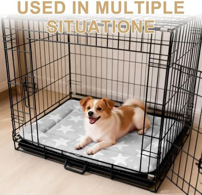 Dog Bed Mat – Soft & Comfortable Dog Kennel Pad for Crate – Durable Crate Bed & Mat for Dogs & Cats – Ideal for Crate, Kennel, and Home Use (Big&Little Stars Grey, M(30"*20"*1.5"))