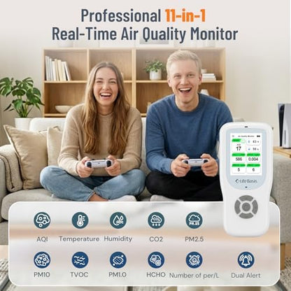 LifeBasis Air Quality Monitor Indoor, 11-in-1 Air Quality Detector