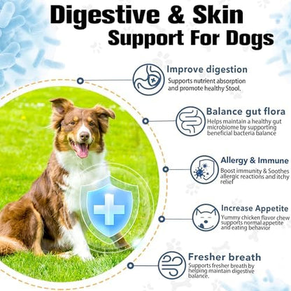 Probiotics for Dogs Supports Digestive Health, Natural Probiotic Supplement with Digestive Enzymes and Prebiotic, Probiotic Chews for Dogs Gut Health, Relieve Diarrhea, Itchy Skin, Enhance Immunity