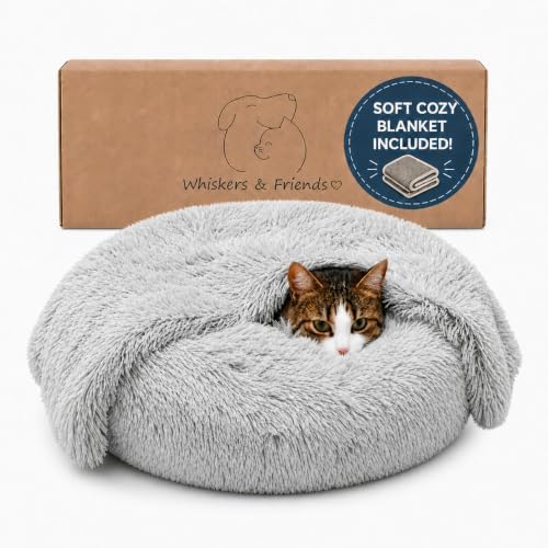 Whiskers & Friends Cat Beds for Indoor Cats & Small Dog, Fluffy Cat Bed