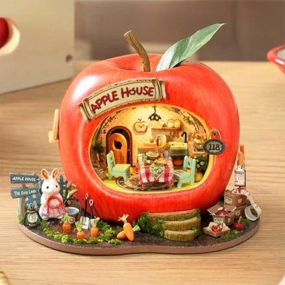 Mini Dollhouse Kit DIY Wooden Assembly Mini Forest Fruit Series Little House Building Model Adult Assembly Kit Creative Home Decor (Little Rabbit Apple Shop)