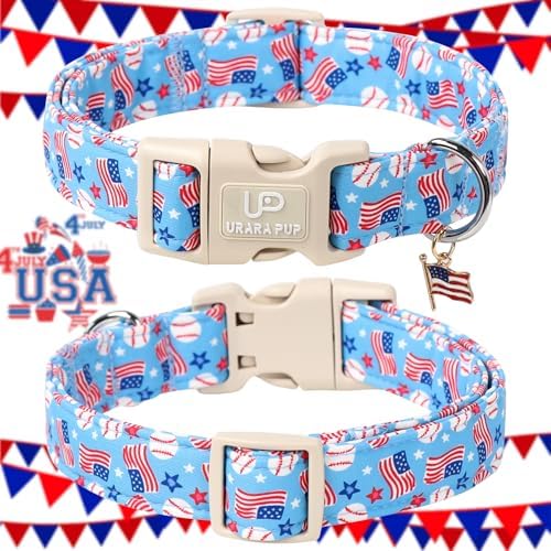 4th of July Dog Collar–American Flag Dog Collars,Patriotic Stars & Baseball Pet Collar with Quick Release,Adjustable for Small/Medium Dogs