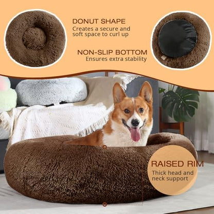 JOLLYVOGUE Dog Bed, Calming Anti-Anxiety Large Dog Bed, Fluffy Donut Cushion for Medium and Large Pets (31")