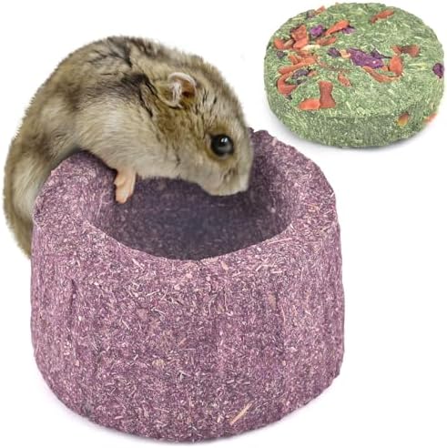 ERKOON 100% Edible Premium Timothy Hay Chew A Bowl for Rabbits, Chinchilla Treats, Chew Toys for Teeth Guinea Pigs and Mice (Purple)