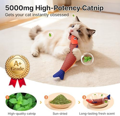 Potaroma Cat Toys Saury Fish, 3 Pack, Catnip Crinkle Sound, Soft and Durable, Interactive Kitten Kicker for Indoor Kitty Exercise 9.4 Inches for All Breeds