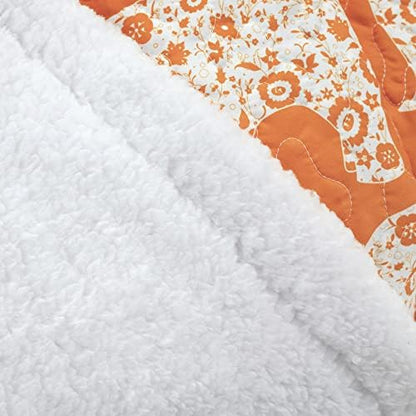 Lush Decor Elephant Parade Sherpa Throw Blanket 50" W x 60" L, Orange - Elephant Blanket for Kids - Plush Throw Blankets for Bed - Couch Blankets