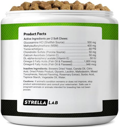 STRELLALAB Advanced Glucosamine for Dogs, Chondroitin MSM Joint Supplement