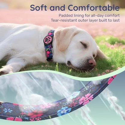 Airtag Dog Collar,with Waterproof airtag Holder，Original Stylish Cute Pattern Design.QR Code ID Buckle，Comfortable Soft Cotton for Small Medium Large Dogs