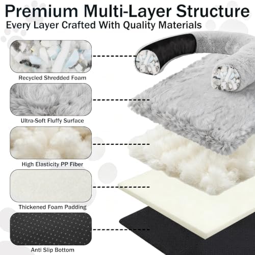 Calming Dog Bed for Couch, Thickened Plush Dog Mat with Raised Bolster