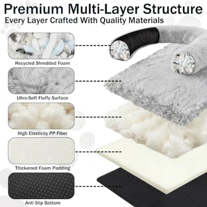 Calming Dog Bed for Couch, Thickened Plush Dog Mat with Raised Bolster