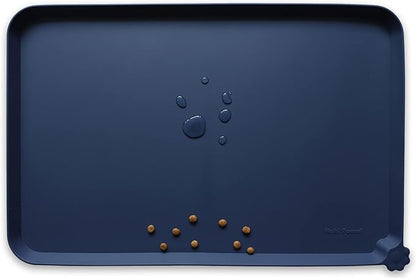 Hoki Found L Silicone Non Slip Pet Dog Cat Bowl Mats - Placemat - Waterproof Dog Cat Food Mats for Carpet - French Navy