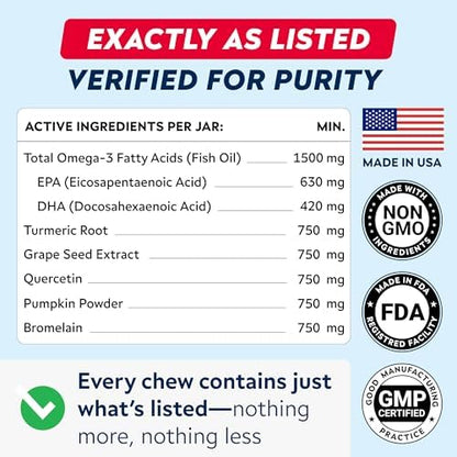 Dog Allergy & Itching Relief - Anti Itch, Skin&Coat Support Chews w/Omega 3