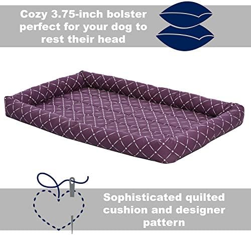 MidWest Homes for Pets 40248-PLD Quiet Time Couture Ashton Bolster Pet Bed, X-Large Dog/48, Plum, Plum & White Diamond Pattern