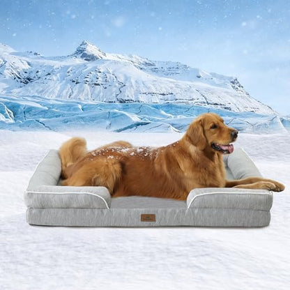 Cooling Dog Bed,Dual-Cooling Design,Q-Max >0.4 Cool Pet Beds for Large Dogs,Orthopedic Foam Dog Bed with Sides, Removable Cover & Waterproof Lining and Nonskid Bottom,42"L x 30"W x 7.5"Th