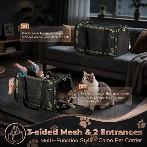 YUDODO 25lbs Cat Carrier Lightproof Soft Sided Pet Carrier for Large Cat