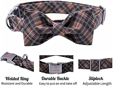 Lionheart glory Premium Plaid Dog Collars, Bowtie Dog Collar, Adjustable Heavy Duty Dog Collar with Bow for Large Dogs