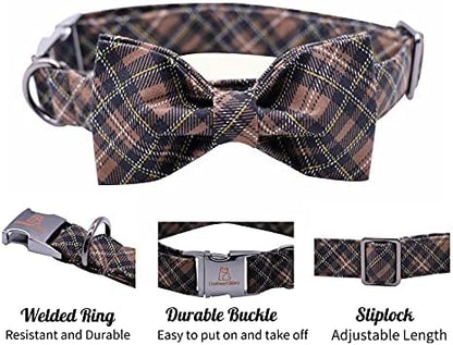 Lionheart glory Premium Plaid Dog Collars, Bowtie Dog Collar, Adjustable Heavy Duty Dog Collar with Bow for Large Dogs